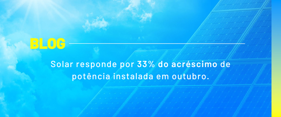 Solar responde por 33% do acréscimo de potência instalada em outubro